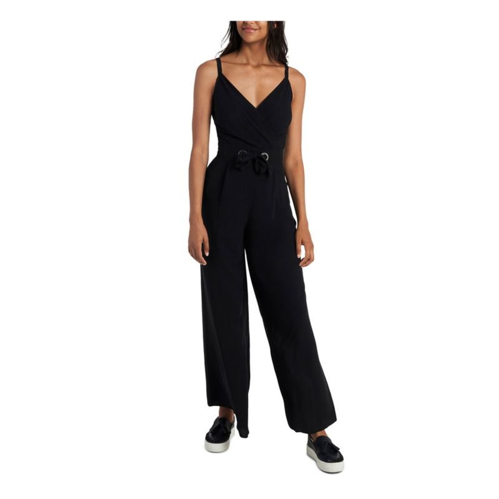 JBS LIMITED Womens Black Tie-waist Sleeveless V Neck Evening Wide Leg Jumpsuit S